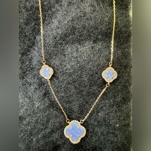 3 clover necklace - gold plated, blue & stones